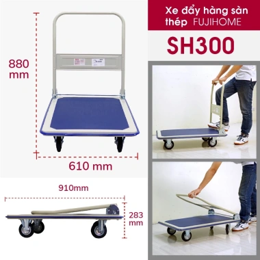 Xe đẩy hàng 4 bánh 300kg FUJIHOME nhập khẩu, gấp gọn, bánh cao su - 684.000đ