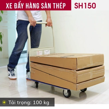 Xe đẩy hàng 4 bánh gấp gọn 100‑200kg FUJIHOME, bánh cao su chống ồn, sàn nhựa
