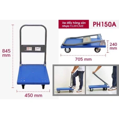 Xe đẩy hàng 4 bánh gấp gọn 100kg FUJIHOME, bánh cao su êm, kéo sàn nhựa thép - 684.000₫ 2