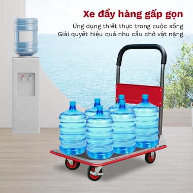 Xe đẩy hàng 4 bánh gấp gọn 150kg Fujihome, bánh cao su, khóa chống ồn, đa năng - 684.000 VND