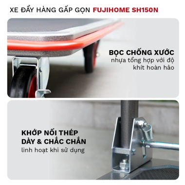 Xe đẩy hàng 4 bánh gấp gọn 150kg Fujihome, bánh cao su, khóa chống ồn, đa năng - 684.000 VND