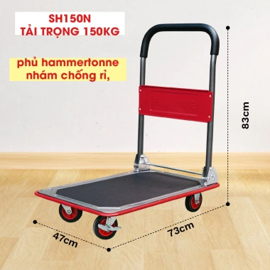 Xe đẩy hàng 4 bánh gấp gọn 150kg Fujihome, bánh cao su, khóa chống ồn, đa năng - 684.000 VND