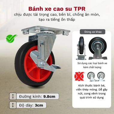 Xe đẩy hàng 4 bánh gấp gọn 150kg Fujihome, bánh cao su, khóa chống ồn, đa năng - 684.000 VND