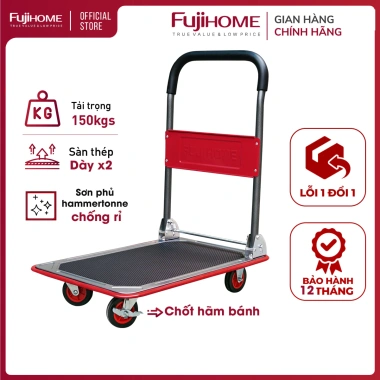 Xe đẩy hàng 4 bánh gấp gọn 150kg Fujihome, bánh cao su, khóa chống ồn, đa năng - 684.000 VND