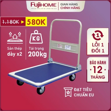 Xe đẩy hàng 4 bánh gấp gọn 200kg FUJIHOME, bánh cao su, chỉ 684.000₫
