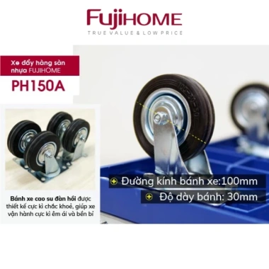 Xe đẩy hàng 4 bánh gấp gọn 200kg FUJIHOME, bánh cao su, chỉ 684.000₫