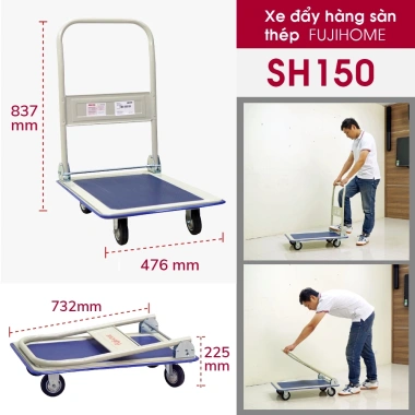 Xe đẩy hàng 4 bánh gấp gọn 200kg FUJIHOME, bánh cao su, chỉ 684.000₫