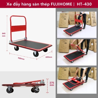 Xe đẩy hàng 4 bánh gấp gọn 300kg Fujihome bánh cao su siêu bền, giảm tiếng ồn, đa năng, giá chỉ 684.000đ