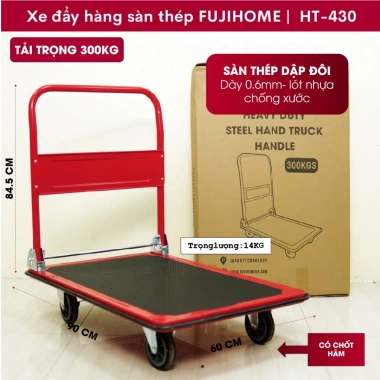 Xe đẩy hàng 4 bánh gấp gọn 300kg Fujihome bánh cao su siêu bền, giảm tiếng ồn, đa năng, giá chỉ 684.000đ