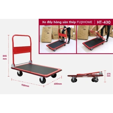 Xe đẩy hàng 4 bánh gấp gọn FUJIHOME 150‑300kg, bánh cao su siêu bền, chống ồn, đa năng - 684.000đ