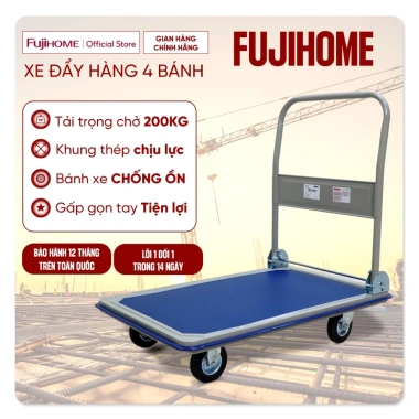 Xe đẩy hàng 4 bánh gấp gọn FUJIHOME 200kg, chịu lực, bánh xe chống ồn, bảo hành 1 năm - Giá chỉ 684.000