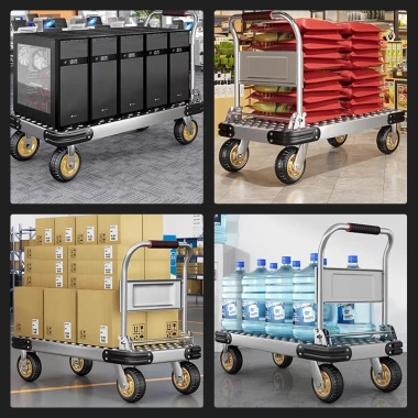Xe đẩy hàng AURAWELL 200-800kg khung thép, bánh xe phổ thông/phanh, giá 649.000