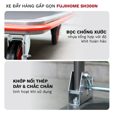 Xe đẩy hàng FUJIHOME SH300N sàn thép 4 bánh, tải 250‑300kg, sơn tĩnh điện, bảo hành 12 tháng - Giá chỉ 684.000₫