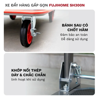 Xe đẩy hàng FUJIHOME SH300N sàn thép 4 bánh, tải 250‑300kg, sơn tĩnh điện, bảo hành 12 tháng - Giá chỉ 684.000₫