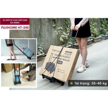 Xe đẩy hàng gấp gọn FUJIHOME HT-245 - Đi chợ, siêu thị, tặng dây buộc, BH 1 năm
