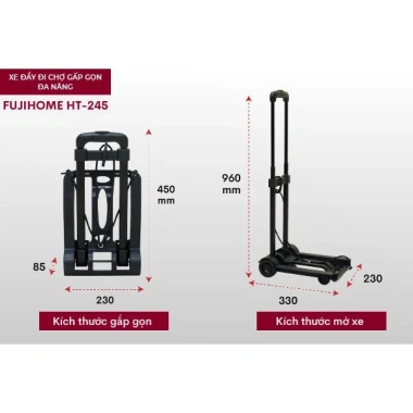 Xe đẩy hàng gấp gọn FUJIHOME HT-245 - Đi chợ, siêu thị, tặng dây buộc, BH 1 năm 6