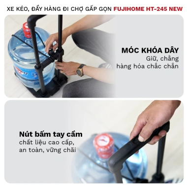 Xe đẩy hàng gấp gọn FUJIHOME HT-245 - Đi chợ, siêu thị, tặng dây buộc, BH 1 năm 8