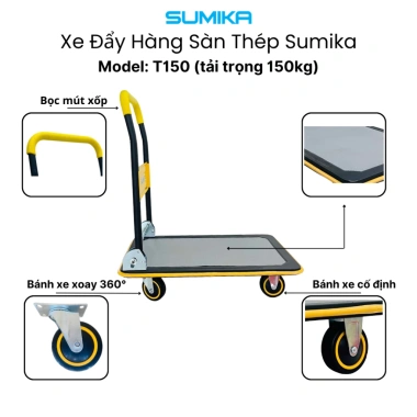 Xe đẩy hàng hóa SUMIKA T150 tải 150kg, tay cầm gập gọn - Giá ưu đãi 1.102.000₫