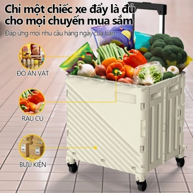 Xe đẩy hàng nhẹ, khóa an toàn, bánh xe đổi hướng, không gian rộng rãi - Giá ưu đãi 658.000₫