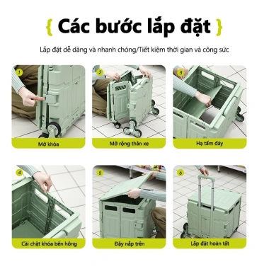 Xe đẩy hàng nhẹ, khóa an toàn, bánh xe đổi hướng, không gian rộng rãi - Giá ưu đãi 658.000₫
