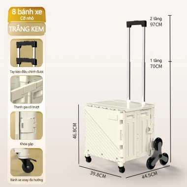 Xe đẩy hàng nhẹ, khóa an toàn, bánh xe đổi hướng, không gian rộng rãi - Giá ưu đãi 658.000₫