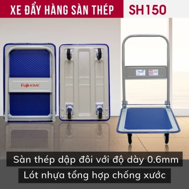 Xe đẩy hàng sàn thép 4 bánh FUJIHOME SH150 - Tải 100kg, bảo hành 12 tháng, 684.000₫