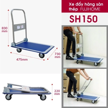 Xe đẩy hàng sàn thép 4 bánh FUJIHOME SH150 - Tải 100kg, bảo hành 12 tháng, 684.000₫