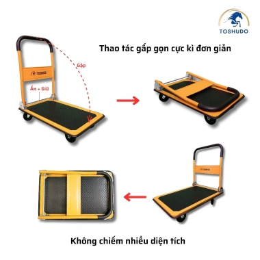 Xe Đẩy Hàng TOSHUDO Thép Bánh Xe Chống Ồn, Tải Trọng 300kg, Gấp Gọn Tiện Lợi