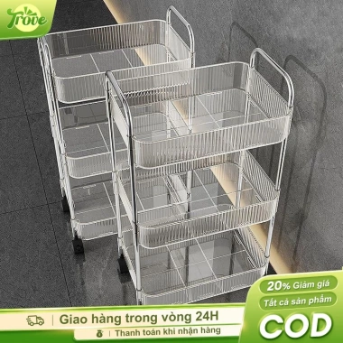 Xe đẩy kệ nhựa trong suốt 2-4 tầng, bánh xe, bảo quản đồ ăn nhẹ - 99.000₫