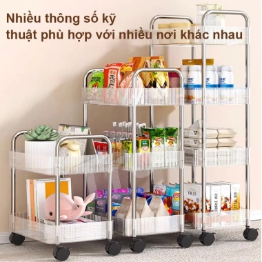 Xe đẩy kệ nhựa trong suốt 2-4 tầng, bánh xe, bảo quản đồ ăn nhẹ - 99.000₫
