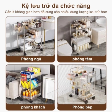 Xe đẩy kệ nhựa trong suốt 2-4 tầng, bánh xe, bảo quản đồ ăn nhẹ - 99.000₫