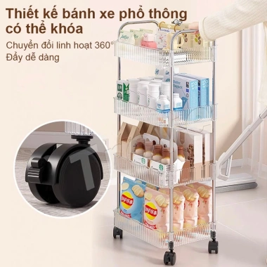 Xe đẩy kệ nhựa trong suốt 2-4 tầng, bánh xe, bảo quản đồ ăn nhẹ - 99.000₫