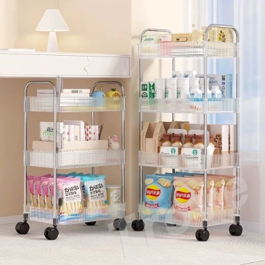 Xe đẩy kệ nhựa trong suốt 2-4 tầng, bánh xe, bảo quản đồ ăn nhẹ - 99.000₫
