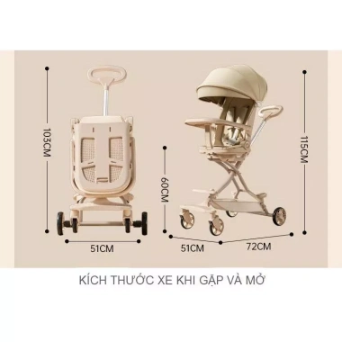 Xe Đẩy M10 Gấp Gọn Bé Sinh - Đảo Chiều 360, Ngả Lưng 175 và Bàn Ăn Dặm DINO