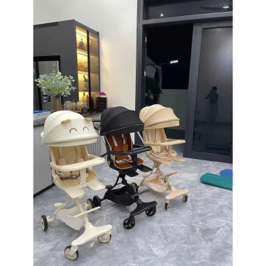 Xe đẩy M10 trắng sữa cho bé sơ sinh, ngả lưng 175°, đảo chiều, gấp gọn và bàn ăn dặm SMKIMTHAO-99.999