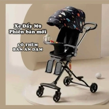 Xe đẩy M9 gập gọn xoay 360°, 3 tư thế ngả, màn che bụi, chỗ để chân 213.000₫