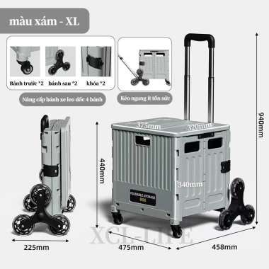 Xe Đẩy Mua Sắm Gấp Gọn Tiện Dụng - Xe Kéo Tay Home, Bánh Xe Dã Ngoại, Chở Đồ Siêu Thị 498k 10