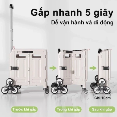 Xe đẩy mua sắm Trove gấp gọn - Đi chợ, cắm trại, bánh leo cầu thang, chỉ 299.000₫ 5