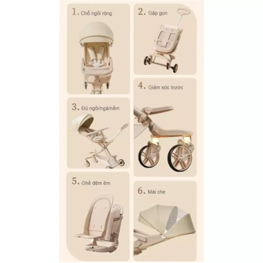 Xe Đẩy Nâng Cấp M9 M10 2 Chiều 3 Tư Thế Ngả Sâu, Bàn Ăn Dặm - Dino Store 718.000₫