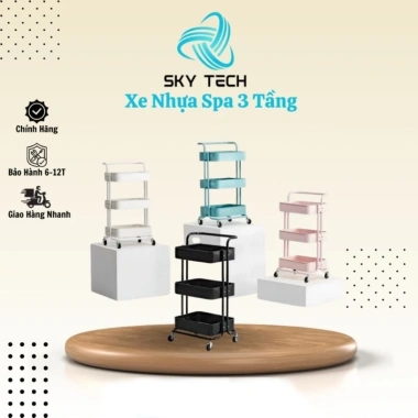 Xe Đẩy Nhựa Spa 3 Tầng Nhập Khẩu - Kệ Đa Năng, Kệ Bỉm Sữa, Có Giỏ, Thùng Rác, Giá 115k