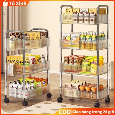 Xe đẩy nhựa trong suốt 2‑4 tầng có bánh xe, kệ spa cao cấp, giá chỉ 55.000đ