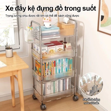 Xe đẩy nhựa trong suốt 2‑4 tầng có bánh xe, kệ spa cao cấp, giá chỉ 55.000đ