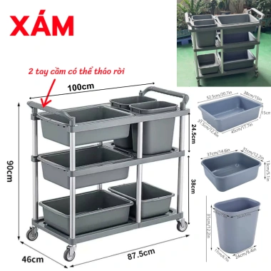 Xe đẩy phục vụ nhà hàng, quán ăn - Thu gom bát đũa, dọn bàn ăn, giá chỉ 450.000đ 8