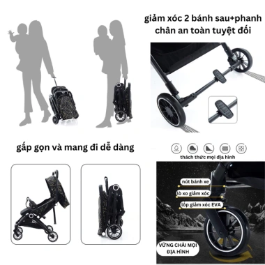 Xe đẩy sơ sinh gấp gọn 0-4 tuổi 3 tư thế Giá 990k nhẹ an toàn tiện lợi