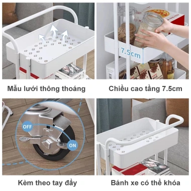 Xe Đẩy Spa 3-5 Tầng Đa Năng, Kệ Đồ Bỉm Sữa, Bánh Xe, Miễn Phí Vận Chuyển 3 Màu 7