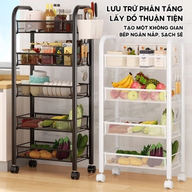 Xe đẩy Spa 3-5 tầng, giỏ lưới kim loại, kệ 4 tầng bánh xe - 129.000₫ 5