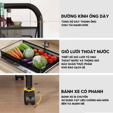 Xe đẩy Spa 3-5 tầng, giỏ lưới kim loại, kệ 4 tầng bánh xe - 129.000₫ 7