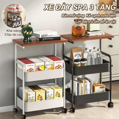 Xe Đẩy Spa 3 Tầng Đa Năng – Kệ Đặt Tùy Ý, Bánh Xe Đỡ Nặng, Lưu Trữ Ăn Vặt, 199.000