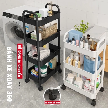 Xe Đẩy Spa 3 Tầng Nhựa Cao Cấp, Kệ Bánh Xe, Chịu 100kg, Bồi Thường 100% Khi Vỡ