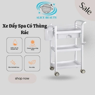 Xe Đẩy Spa 3 Tầng Thùng Rác Bát Nhựa - Thép + Nhựa ABS, Giá Ưu Đãi 470k